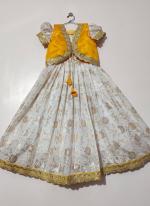 Banarasi Silk Yellow Festival Wear Embroidery Work Kids Frock